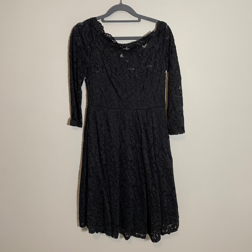 Missmay Black Lace Off‎ Shoulder Long Sleeve Retro Fit Flare Dress Size Small